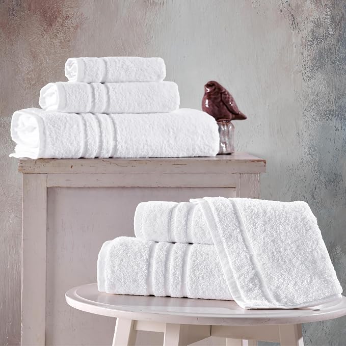 Hawmam Linen White 6 Piece Bath Towels Set - Image 2