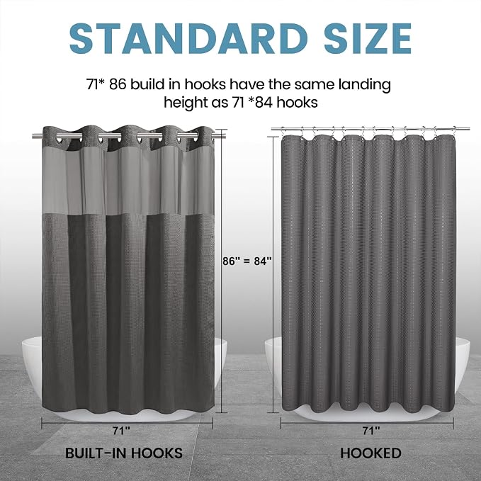 Charcoal Grey Long No Hook Shower Curtain - Image 7