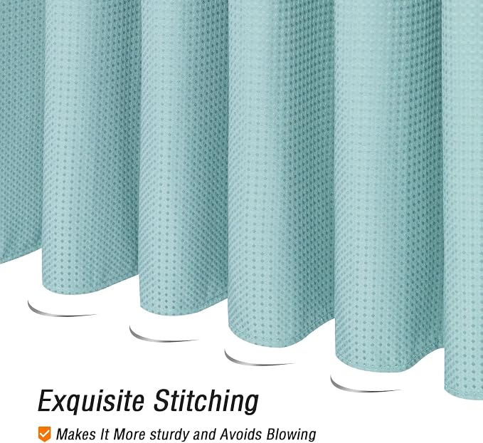Gibelle Long Shower Curtain 72 x 78, Tall Waffle Weave Textured Fabric Shower - Image 5