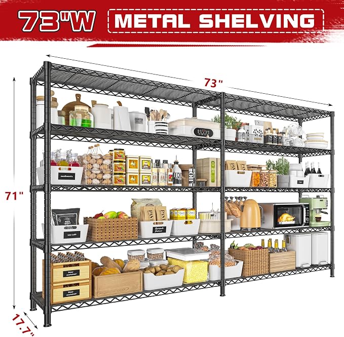 REIBII 73''W Shelf, Storage Shelves Load 1650 LBS Metal Shelving 5-Tier Wire - Image 3