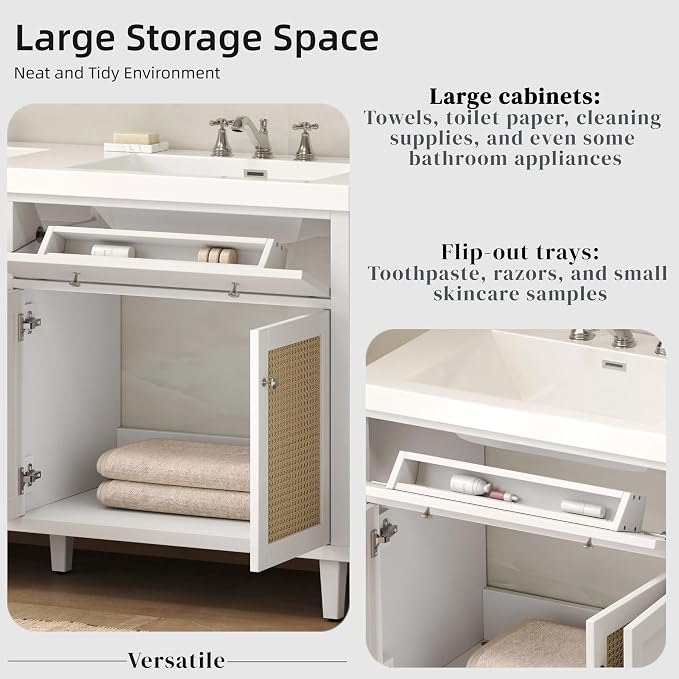 60 Inch Bathroom Vanity with Double SMC Sink Combo Set, Large Double Sink - Image 5