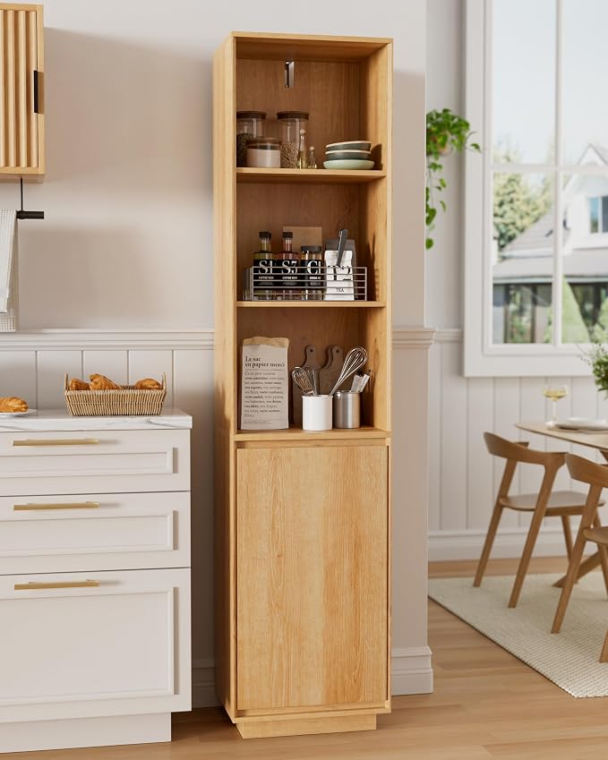 Tall Bathroom Storage Cabinet Set of 2, Mid Century Modern Freestanding Cabinets - Image 7