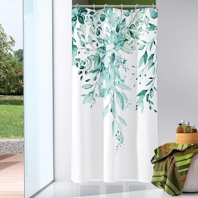Gibelle Small Stall Shower Curtain 36 x 72, Narrow Teal Floral Shower Curtain by Gibelle