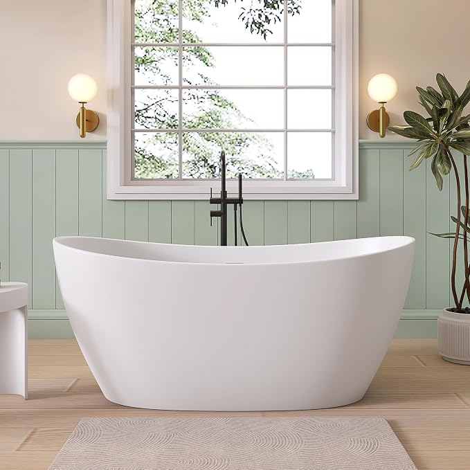 SJ STAR&JANE 55" Solid Surface Freestanding Bathtub Stone Resin Tub Oval Double by SJSTARJANE