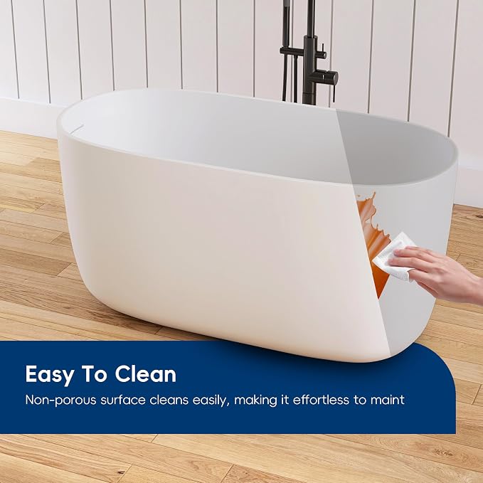 47" Stone Resin Freestanding Bathtub, Oval Solid Surface Bathroom Freestanding - Image 8