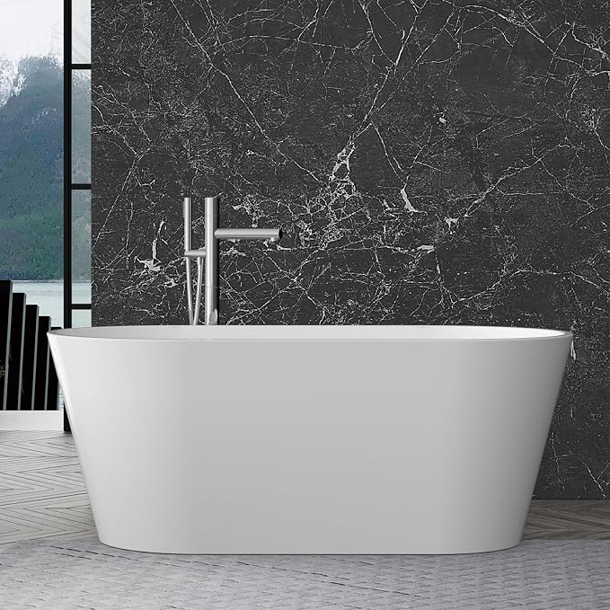 67 in Acrylic Freestanding Bathtub, Contemporary Stand Alone Tub, Glossy White - Image 8