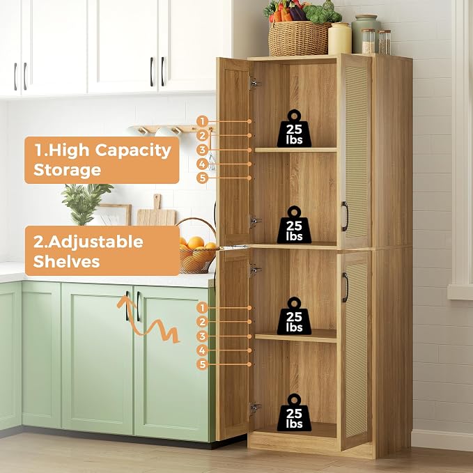 JASIWAY Kitchen Pantry Cabinet, Wooden Linen Pantry Cupboard - Image 7