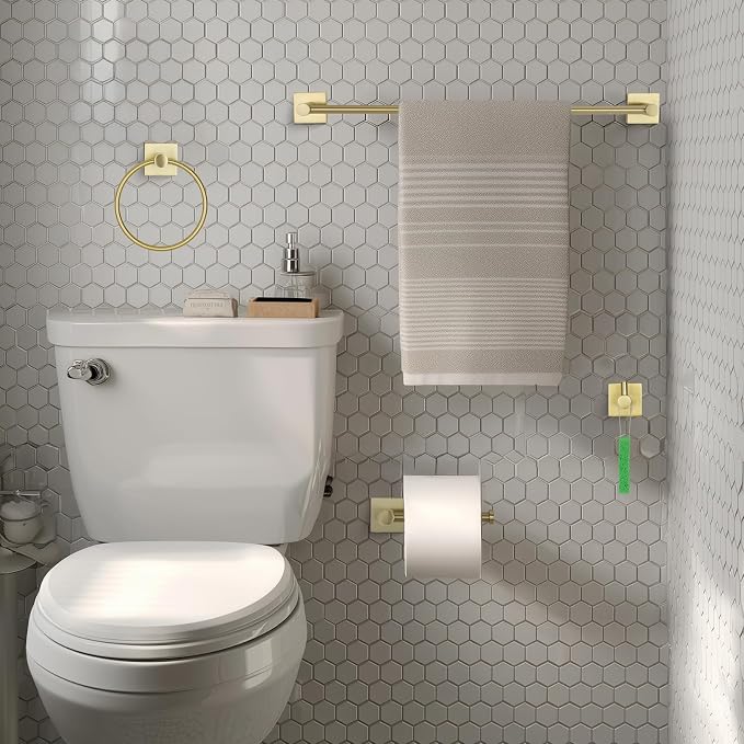 Bathroom Accessories Set Brushed Gold Towel bar Set, 4 Piece Towel Rack Set - Image 3