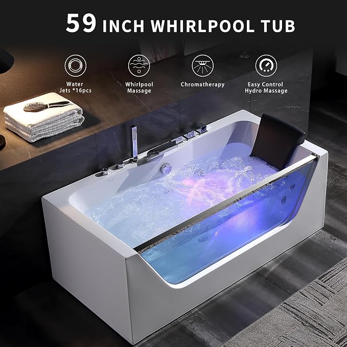 Empava 59" Acrylic Alcove Whirlpool Bathtub - Image 2