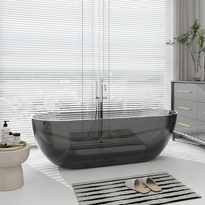 SJ STAR&JANE 69" Solid Surface Freestanding Bathtub Stone Resin Oval Soaking - Image 8