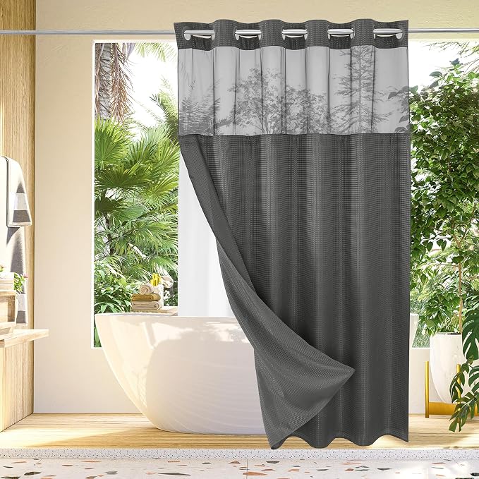 Gibelle Extra Long Shower Curtain 72x86, Waffle Weave Bathroom Shower Curtain by Gibelle