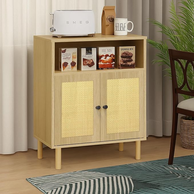 Rattan Small Coffee Bar Cabinet, Kitchen Storage Sideboad, Bathroom Corner by DONGRONG