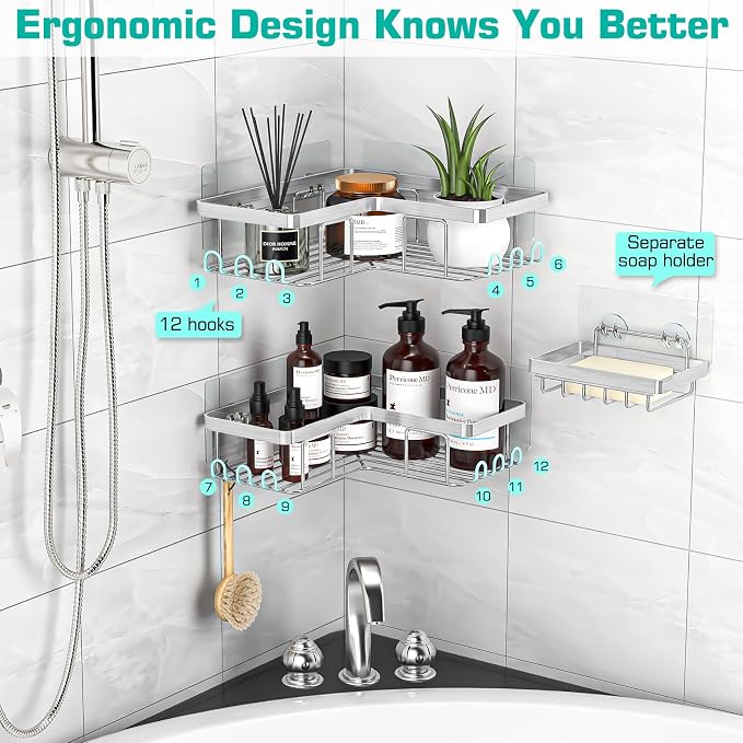 YASONIC Corner Shower Caddy, Rustproof Stainless Steel Shower Organizer - Image 4