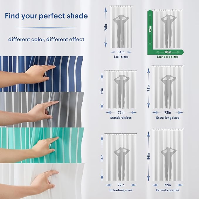CLOROX Shower Curtain Liner, Premium Striped Medium-Weight Durable Waterproof - Image 4