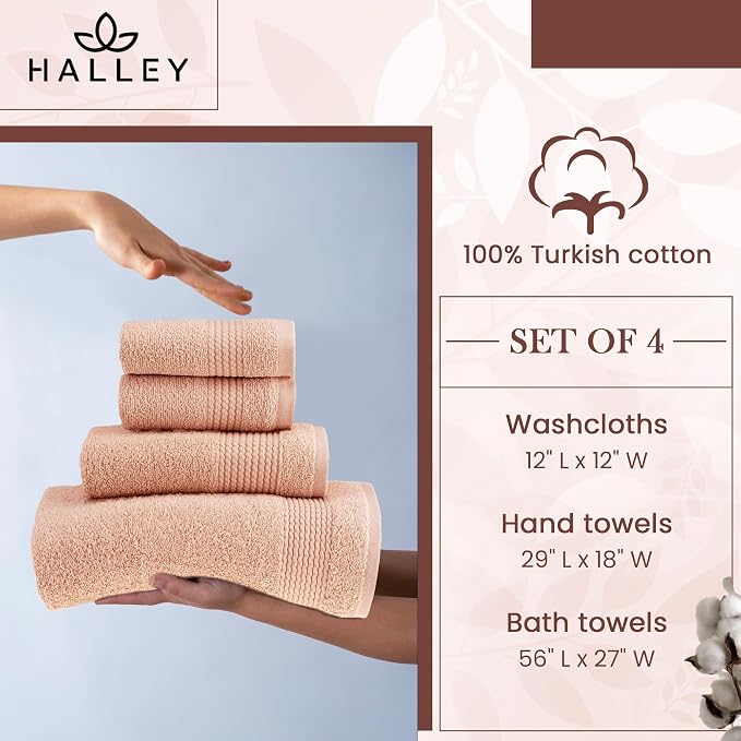 HALLEY Turkish Cotton Towels 1 Bath Towel 1 Hand Towel 2 Washcloths, Super Soft - Image 3