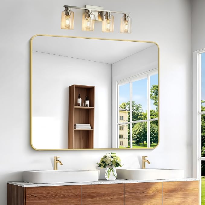 BONEWEI Gold Bathroom Mirror, 40x48 inch Wall Mirror by BONEWEI