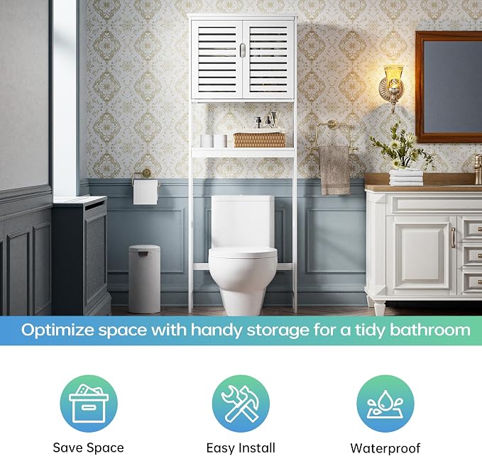 SMIBUY Bathroom Over The Toilet Storage Cabinet, 2 Door Bamboo Cabinet Organizer - Image 9