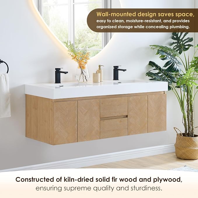 60 Inch Floating Sink Bathroom Vanity Wall Mount Double Vanities Overflow - Image 4
