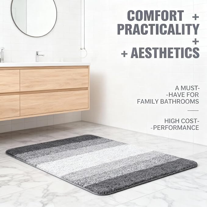 Grey Gradient Bathroom Mat Machine Washable Microfiber - Image 3