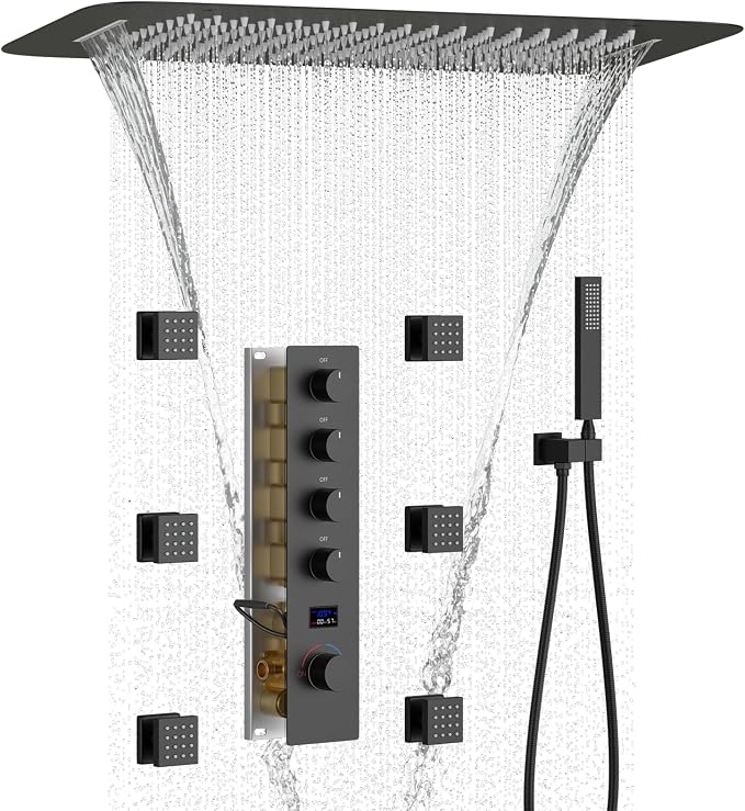 Matte Black Shower System with 6 PCS Body Jet, 16X24 inch Ceiling Mount by KATAIS