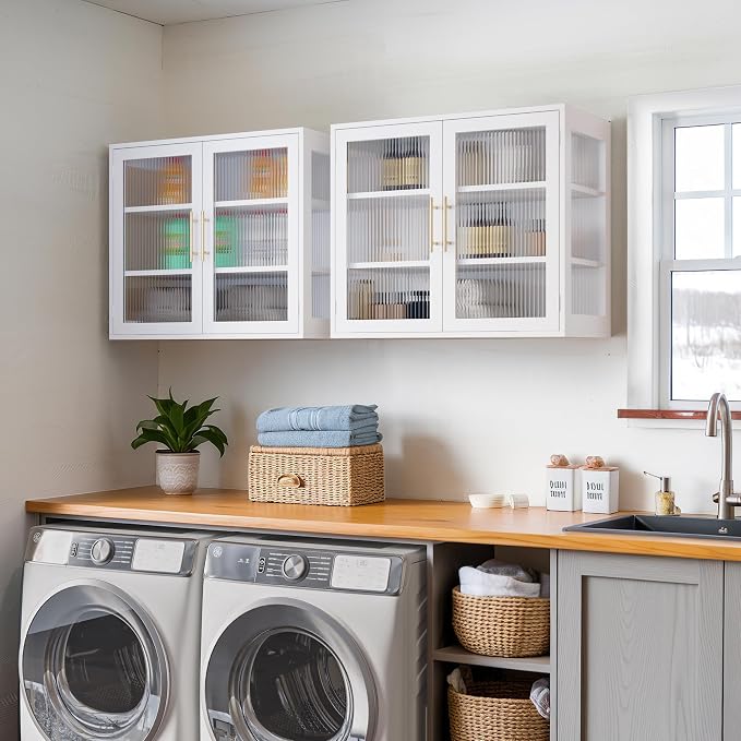White Bathroom Wall Cabinet Set of 2, Wall Mounted Cabinet - Image 2