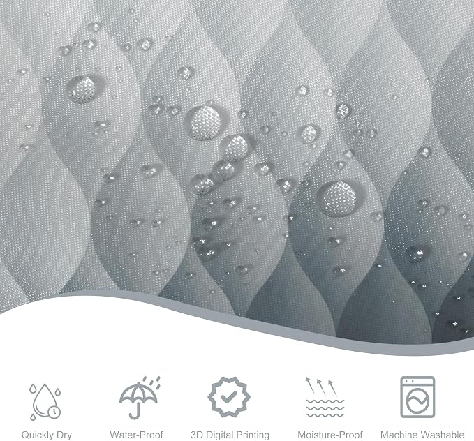 Grey Ombre Shower Curtain, Modern Geometric Shower Curtain Set, Washable - Image 3