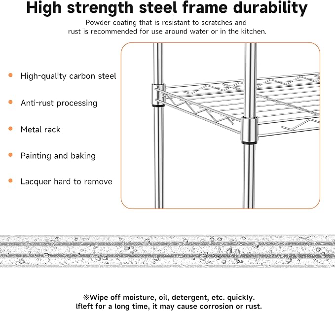IZEUK 4 Tier Metal Wire Shelf Unit, Chrome Storage Rack Organizer - Image 7