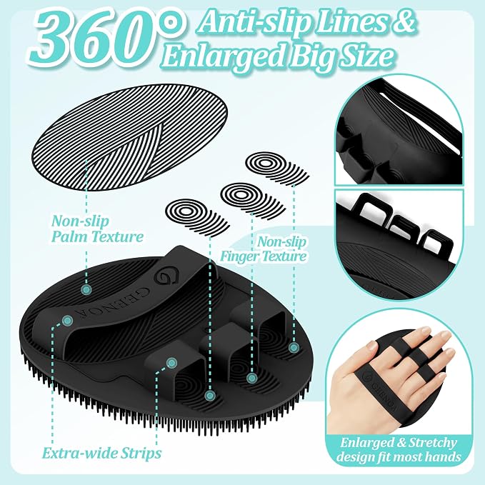 Silicone Back/Face Scrubber & Bath Glove Set 3PCS, Extendable Back Scrubber - Image 4