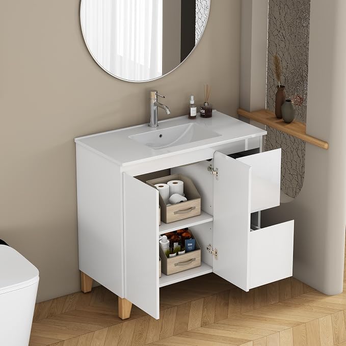 36-Inch Bathroom Vanity with Ceramic Sink Combo, Freestanding Modern Bathroom - Image 5