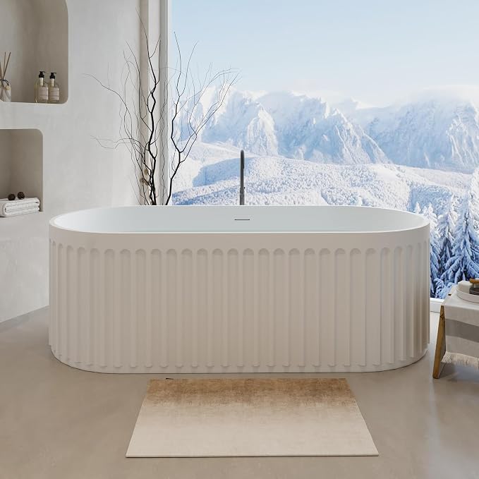 67" Freestanding Solid Surface Bathtub, Luxury Engineered Stone Resin by ABRUZZO