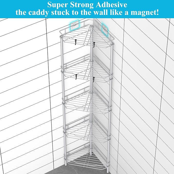 5 Tier Floor Standing Corner Shower Caddy Organizer Shelf - Image 2
