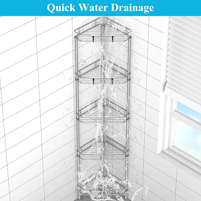5 Tier Floor Standing Corner Shower Caddy Organizer Shelf - Image 6