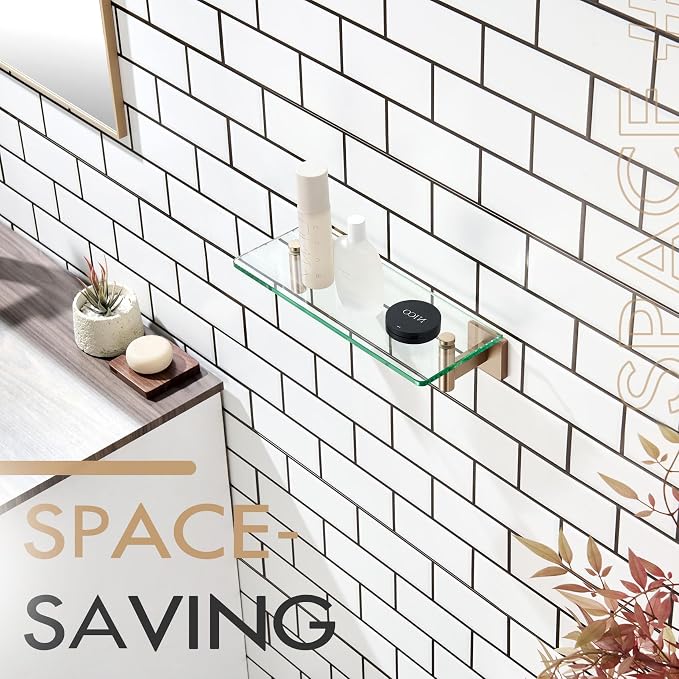 KOKOSIRI Wall Shelves Bathroom Hardware Glass Floating Shelf Small Hanging Rack - Image 9