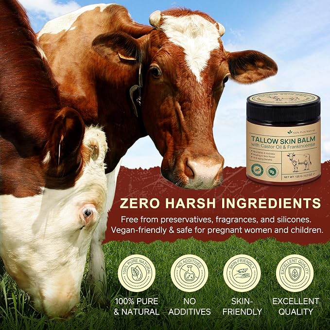 Tallow Frankincense Balm for Face/Body, 100% Grass-Fed Beef Tallow & Castor Oil - Image 4