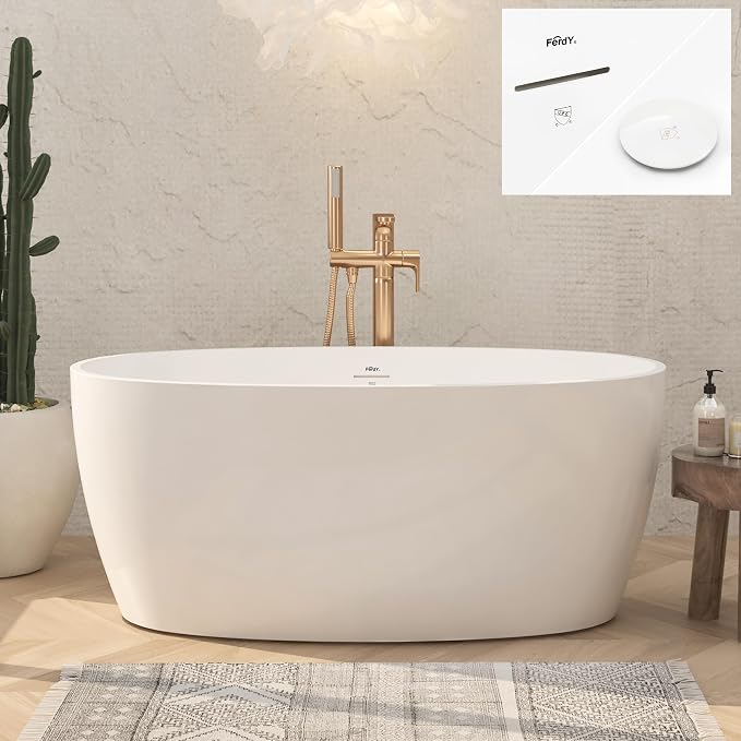 FerdY Tahiti 55" Acrylic Freestanding Bathtub, Elegant Oval Shape Soaking by FerdY