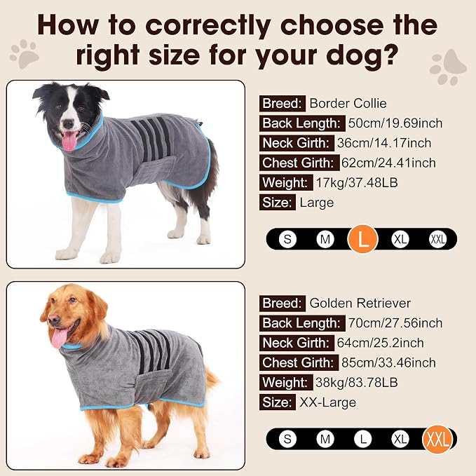 Microfibre Dog Bathrobe Towel Wrap Super Absorbent Dog Drying Coat Bath Robe - Image 5