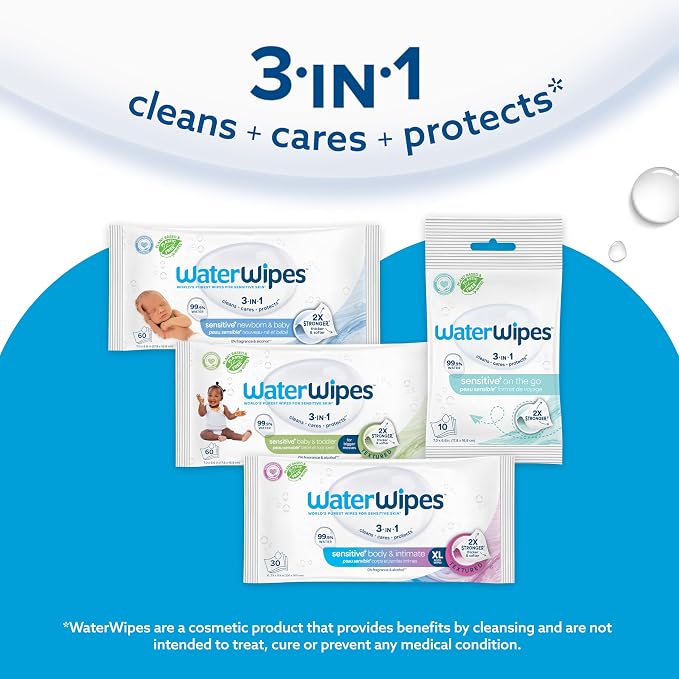 WaterWipes Sensitive+ Newborn & Baby Wipes, 3-In-1 Cleans, 99.9% Water - Image 7