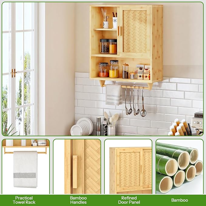 HOOBRO Bathroom Cabinet Wall Mounted, Bamboo Medicine Cabinet - Image 8