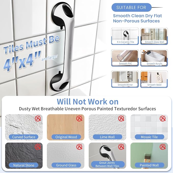 2 Pack 16 Inch Grab Bars for Bathtubs and Showers for Seniors, Heavy Duty - Image 3