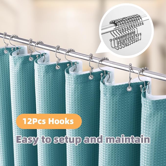 LaCyan 3 in 1 Waterproof Waffle Weave Shower Curtain and Clear Liner Set - Image 2