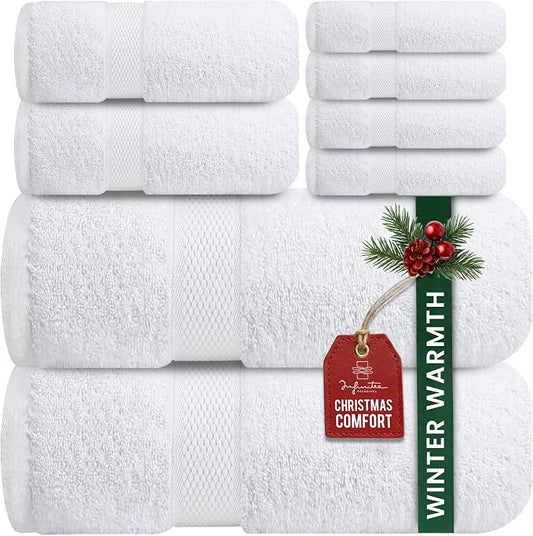 Infinitee Xclusives Luxury 100% Cotton Towel Set – 8 Piece Bathroom Towel Set – by InfiniteeXclusives