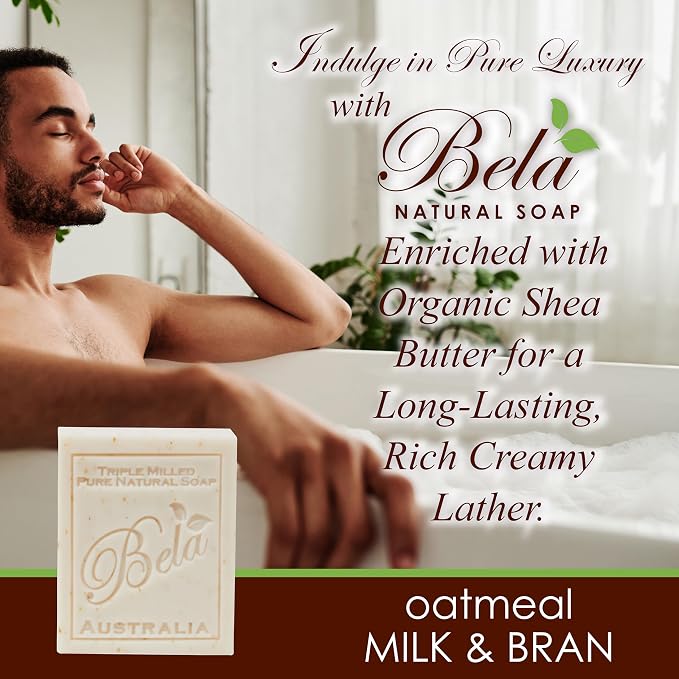 BELA Oatmeal Soap with Milk and Bran 3.3 OZ, Long Lasting French Triple Milled - Image 6