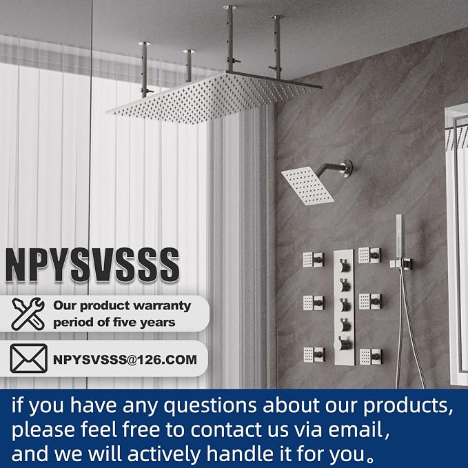 Dual Shower Heads System 16"x32" Ceiling Mount Rainfall and 6" Wall Mounted - Image 8