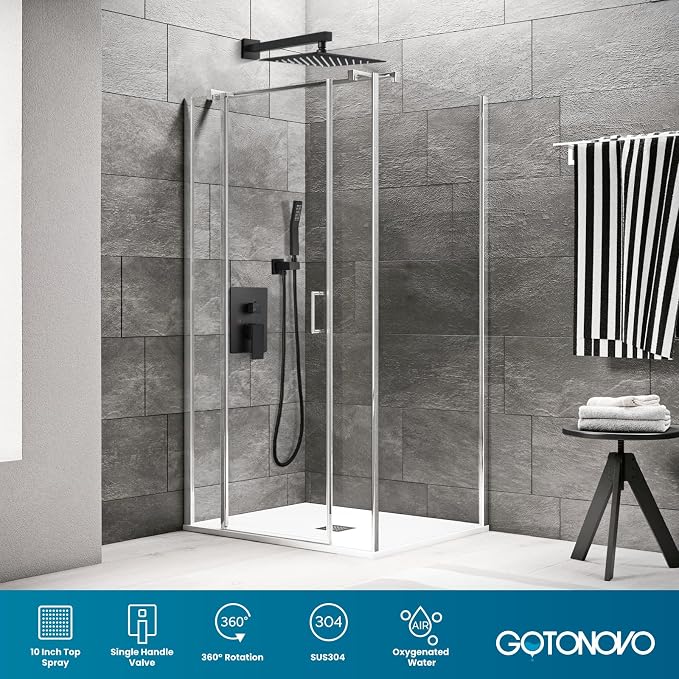 gotonovo Rainfall Bathroom Shower System Rain Shower Head and Handle Set Wall - Image 8