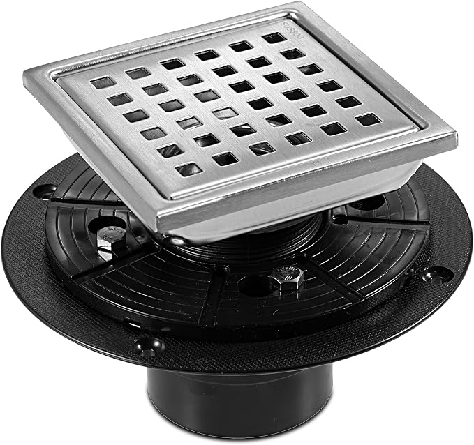 6 Inch Square Shower Floor Drain, Stainless Steel Flange by Yridefe