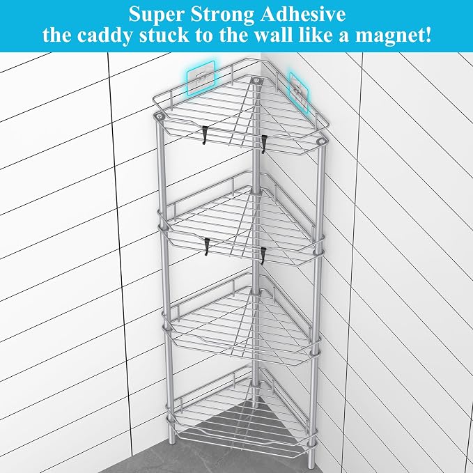 4 Tier Floor Standing Corner Shower Caddy Organizer Shelf - Image 2