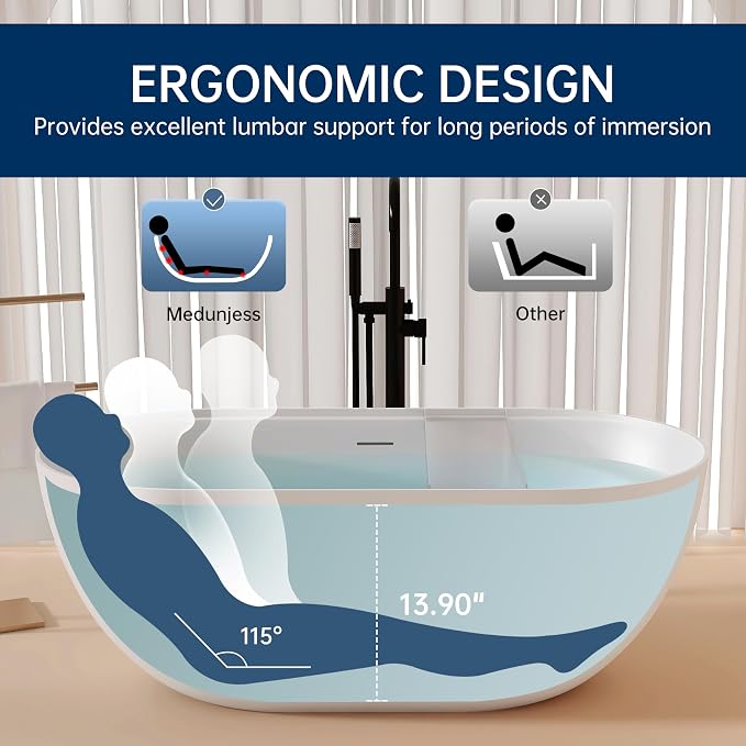 59'' Stone Resin Freestanding Bathtub, Bathroom Solid Surface Tub Bathtubs - Image 4