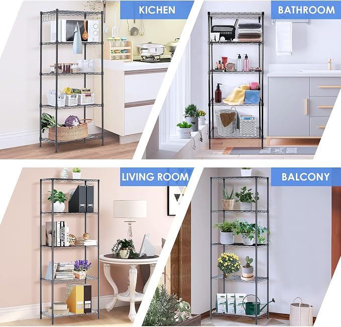 BNSPLY 5 Tier Wire Shelving Unit, Adjustable Wire Rack Shelving, Changeable - Image 8