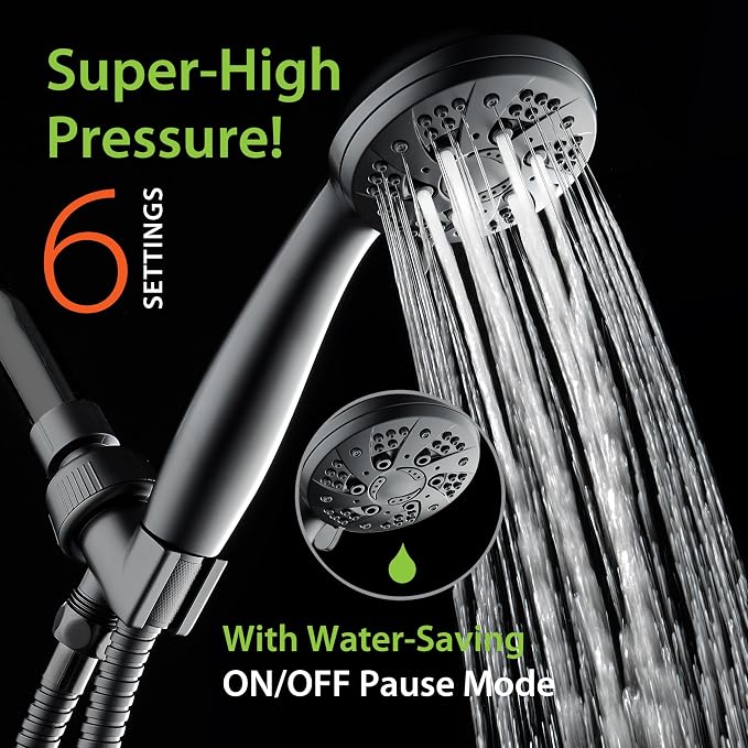 AquaDance High Pressure 6-Setting Matte Black Handheld Shower Head - Image 2