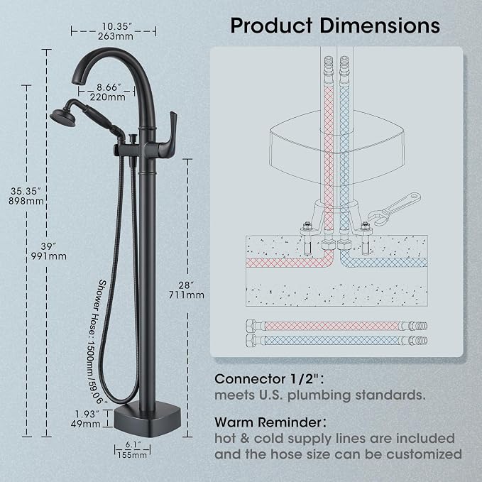 Free Standing Tub Faucet, Jabbol Luxury Freestanding Bathtub Faucet - Image 6